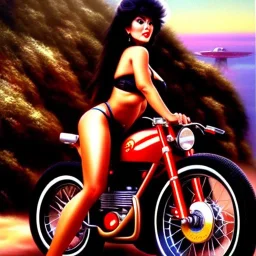 portrait of busty beautiful 'Female Rider on Akira Bike(1988)',painting by Earl Norem, simon Bisley, evan lee, 86-86, oil on canvas, cinematic composition, extreme detail,fit full head inside picture,8k