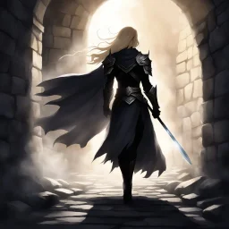 You launch yourself forward, a blur of blonde hair and scarred skin. The shadow-thing recoils, its form wavering like smoke caught in a draft, but you are already on it. Your shield slams into its midsection, flattening the mass of darkness against the stone wall. It squeals—a sound like tearing parchment—and you twist, pinning it there with all your weight. The black ooze of its substance smears across the rock beneath you, slick and cold against your boots.