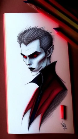 vampire drawing with colored pencils, minimalistic style drawing,