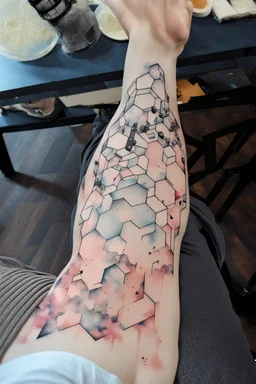 Tattoo cyberpunk sleeve hexagons geometric compas "black butterfly" lines