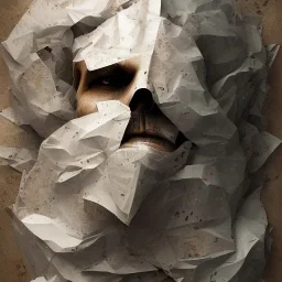 rendered in blender trash bag on his head and crumpled paper as a texture, collage paper and tape, slit - scan photography, high resolution, cinematic, unreal 6, breathtaking detailed