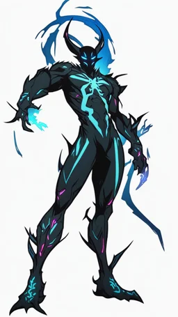 Mix between genji and venom symbiote in solo leveling shadow style with neon glowing blue