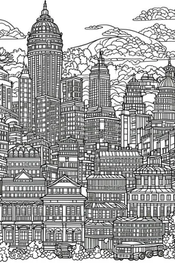 outline art fo rold cities coloring pages for adults with acient city, white background, Sketch styl, only use outline. Mandala style, clean line art, no shadows and clear and well outlined, Intricate Patterns and Details