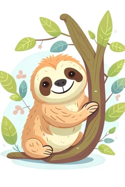 Cute sloth hugging s tree
