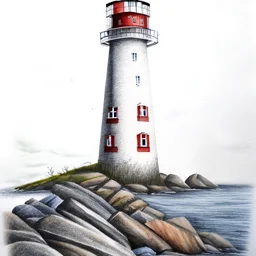 A colored pencil drawing of the granite lighthouse Lista Lighthouse in Norway