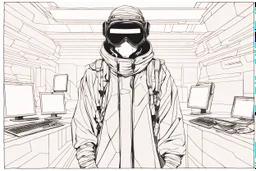 Command line Terminal Linux, A prodigy in cyber-navigations, Terra Byte uses their unique skills to manipulate digital space and create virtual ecosystems that serve as sanctuaries from the harsh cyberpunk reality. Draped in garments seamlessly integrated with camouflage tech, and goggles perpetually projecting data streams before his eyes, imperfection, natural lighting, cinematic, Fuji Film, Anamorphic lens, 2040s, deep depth of field, Solarpunk