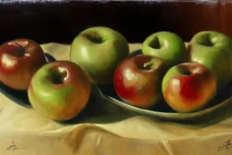 oil painting of apples on a table,style of William Turner