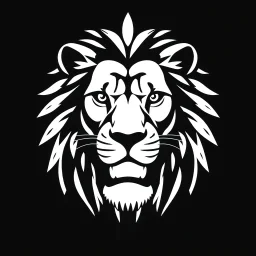 front facing lions face, black and white simplified vector logo