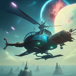 fullbody Drawing of 'Concept art Helicopter'flying,intricate detail,andrea bonelli,Kilian Eng,Ohrai, korra character, style.,three quarters view, Futuristic design study,toned colors,16k