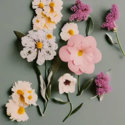 delicate arrangement of pressed flowers, beautiful composition, aesthetic layout