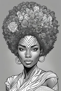 imagine coloring pages illastrate beautiful black woman look to the side cartoon style, thick lines, low detail, black and white - - ar 85:110