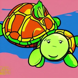 cartoon turtle and apple