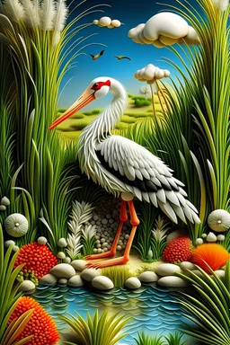 Picture of a 3D stork in summertime, light background