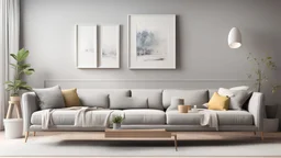 modern living room with sofa. scandinavian interior design furniture. 3d illustration