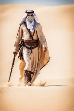 Photography Misterius Arabian Palestine Warrior Man Mask Walking alonely on desert