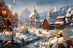 Winter trees elegant fantasy intricate art deco fantasy watercolor mystic Paul Klee Tim burton Yacek Yerka dee Nickerson snow winter cold season simple design