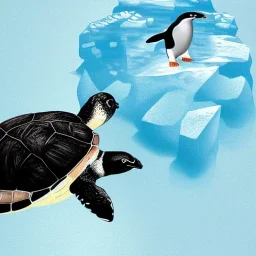 turtle and iceberg and penguin