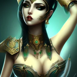 arab girl warrior jade feathers sexy black hair deep cleavage ornate metal armour