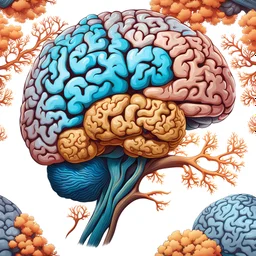 illustration of Ultra detailed of a brain, side view, anatomical correct, detailed with coral, ultra realistic, dendritic, artstation: award-winning: professional portrait: atmospheric: commanding: fantastical: clarity: 16k: ultra quality: striking: brilliance: stunning colors: masterfully crafted.