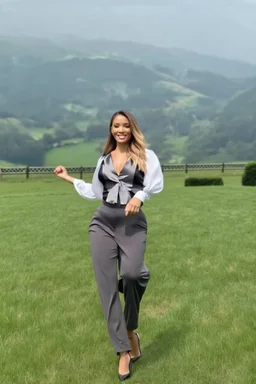 lady in pants and blouse dancing