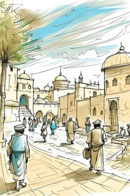 In this sketch, we will transport ourselves back in time to First Century Palestine, a pivotal era marked by cultural, religious, and political dynamism. Through a series of vignettes, we will capture the sights, sounds, and experiences that defined daily life in this ancient land. Pick a time within the history of Israel and try to create a sketch of the surroundings that you can see.