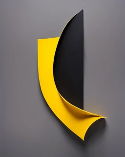 vertically split image: left part: a large black paper clip centered against solid warm yellow background; right part: a large sheet of paper centered falling against solid dark warm grey background