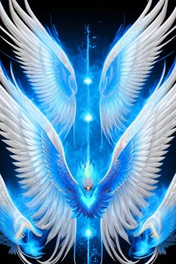 blue phoenix flaming wings, balanced, beautiful, smooth, flying, graceful