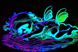 black light art neon colors cute sleeping fairy