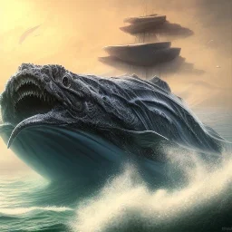 Huge sea monster in the ocean, hyper realistic, eye-catching.