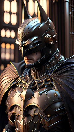 Batman, Steampunk, Noir, ultra-detailed armor, Full body shot, dynamic shot, vivid, Detailed Cowl Design, richly saturated colors, Full Body, cinematic atmosphere, immersive, global illumination, intricate shadows, reflections, Octane render, hyper-realistic, unparalleled detail, 8K, physically-based rendering, dynamic angles, intricate textures, subsurface scattering, timeless masterpiece, ray-tracing, depth-of-field, neural networks, ambient occlusion