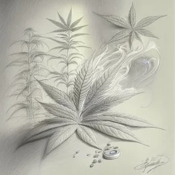 Design an art that potrays pleasure and relaxation derived from indulging in hash and weed, using elements like soft textures, hazy, and gentle curves to evoke a sense of tranquility and bliss. pencil sketch without rendering, shading and filling