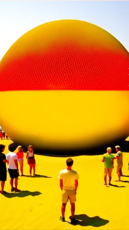 Giant sphere made of sand , people gathering to look