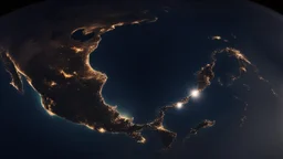 تصوير جوي للأرض من الفضاء، حيث يظهر الكوكب الأزرق الجميل في خلفية مظلمة وغامضة. تتلألأ سطح الأرض بألوانها المتعددة، ويتجلى لمحة من السحب والمحيطات. تنعكس ضوء الشمس بلطف على الجانب المضاء، مشيرةً إلى التنوع والجمال الذي تحمله هذه الكوكبة المعجزة.