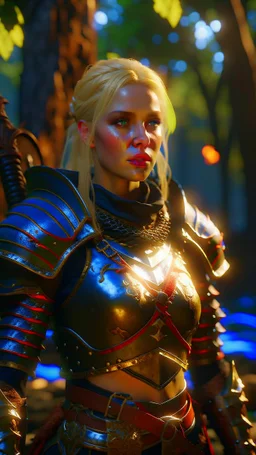 blonde female hunter wearing leather half armour dark fantasy Realistic unreal engine 4k