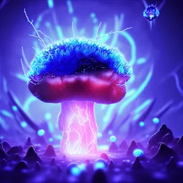 Spherical Frost metal magic armoured lightning glowing Mycelium MUSHROOM stars galaxy SPACE lANDSCAPE BURNING IN BLUE FLAMES hellfire abyss math chaos vivid cell