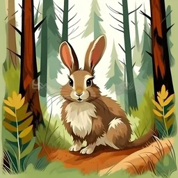 deep, forest ,little hare small and fluffy, ,vector illustration