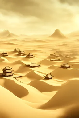 ancient, chinese town, fantasy, desert, dune, sand storm, crater