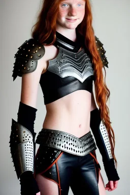 (strikingly beautiful 16 year old charming teen girl:1.2) with (long ginger hair:1.1) and (freckles:1.2) wearing (skimpy leather fantasy armour with halter top and thong:1.3) and (medium cleavage:1.2), tracing, ambient light, highres, (hyperrealistic:1.2), (perfect face:1.1) intricate (high detail:1.1) body, beautiful detailed eyes, plump lips, fantasy theme, Model hash: ddc3021b