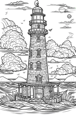 coloring book image of a lighthouse