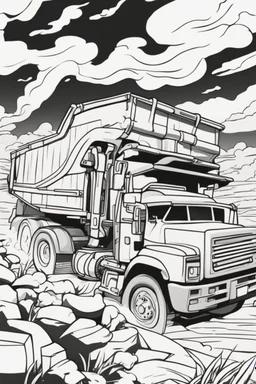 coloring page for kids, DUMP TURCK, thick outline, low details, no shading, no color