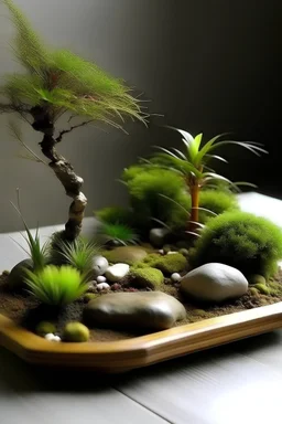 small zen Japanese garden for a table, ikebana style