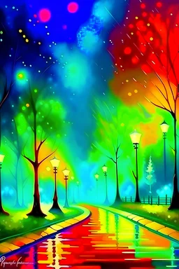 Misty Night Park by Leonid Afremov