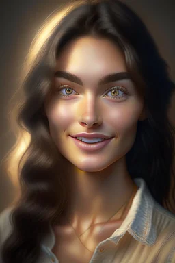 (masterpiece), realistic, (27yr old female), beautiful face, wearing a Simple beige shirt and denim skirt, studio lighting, cinematic light, beautiful woman, beautiful black eyes, milk beige middle hair, perfect anatomy, very cute smile, princess eyes , (black eyes), (head frame), center image, style, bioluminescent, 8 life size, 8k Resolution, human hands, curiously complete, elegant, close to perfection, dynamic, highly detailed, character sheet, concept art, smooth, positioned so that their b