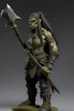 tall female orc platted ponytail pirate barbarian long axe