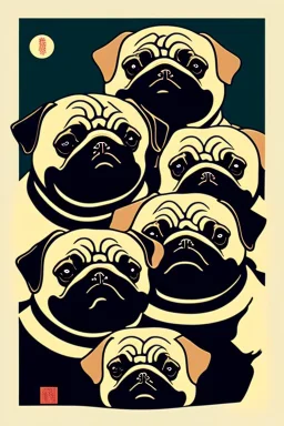  a group of pugs that are on top of each other, a poster by Nōami, ukiyo-e, anime aesthetic, minimalist.