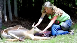 lady giving CPR on deer