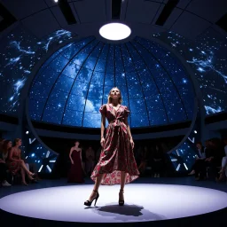 A women's fashion show in a planetarium