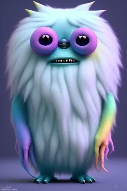 cute monster, fluffy , beautiful, blender 3d, rainbow, soft pastels, by tim burton