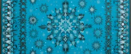 A cyan winter tundra with falling snowflakes designed in Navajo baskets painted by Leonardo da Vinci