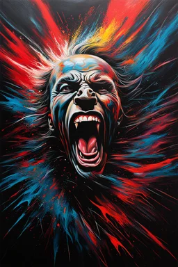 Birth of a legend, super realistic , screaming , irony, bold, chaos80, abstract, dark colours